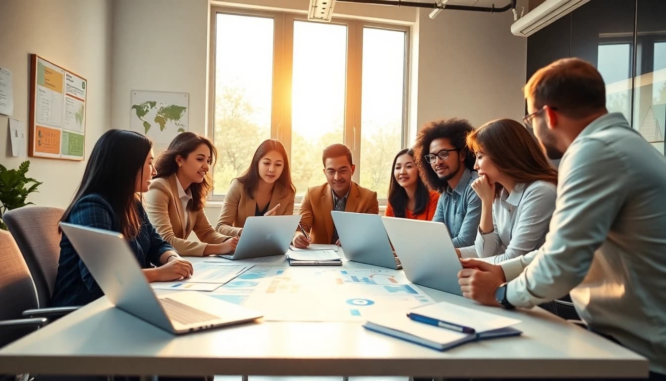Engaged professionals collaborating to find my true calling in a bright office.