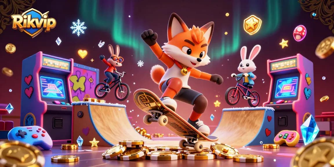 Rikvip engages players with vibrant casino-themed illustration featuring exciting gaming elements.
