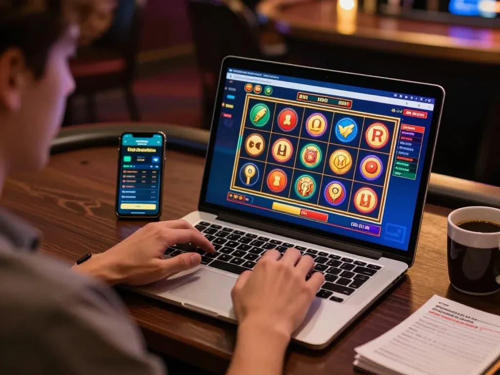 Engaging online gambling session on a situs gacor platform, showcasing colorful slot reel wins.