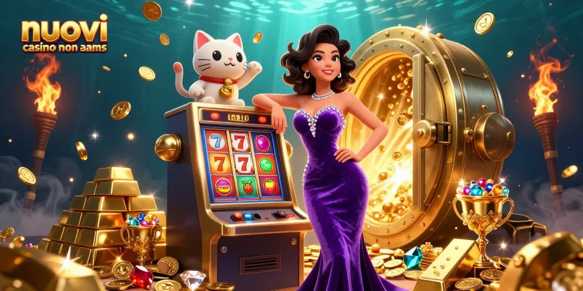 Vivi l'emozione con i nuovi casino non AAMS in questa vivace illustrazione 3D che mette in mostra jackpot e giochi di slot.