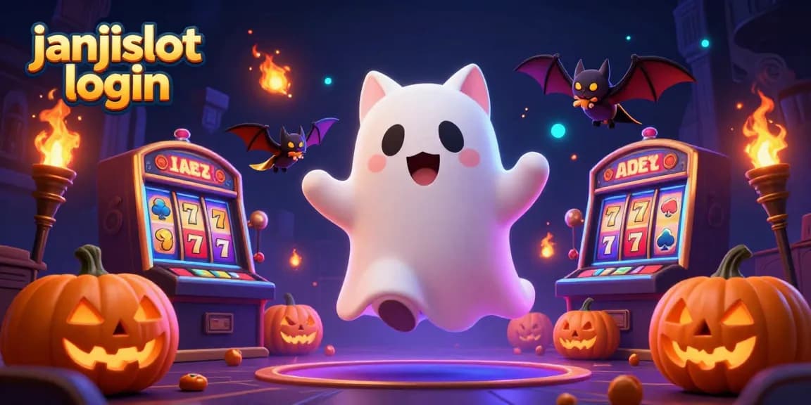 Engage with thrilling gaming moments at janjislot login with colorful slot reels and ghostly characters.