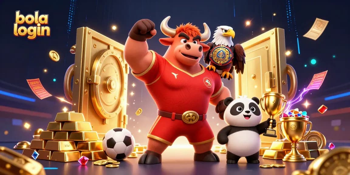 Bola login victory scene with bull, eagle, and panda celebrating sports betting excitement