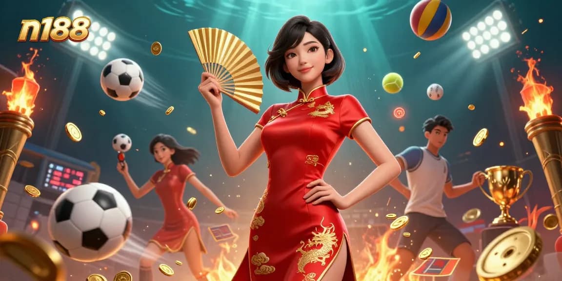 Experience exciting sports betting action with n188 as the Asian casino princess shines amid gold coins and dynamic game elements.