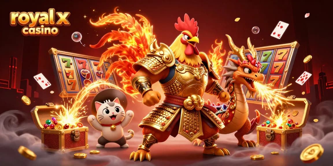 Experience excitement at royal x casino with a vibrant scene full of dynamic casino elements and characters.