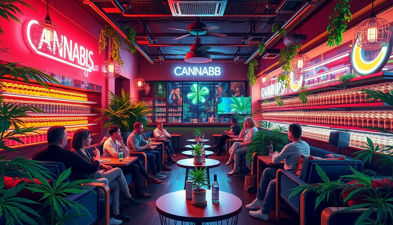 Besucher genießen Cannabis im gemütlichen Cannabis Club Hamburg, umgeben von einer einladenden Atmosphäre.