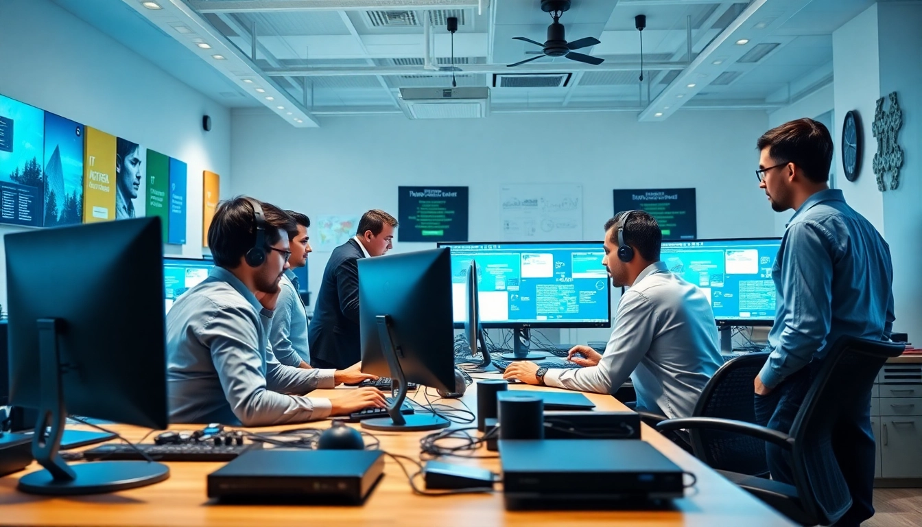 IT support service professionals collaborating effectively in a modern office environment.