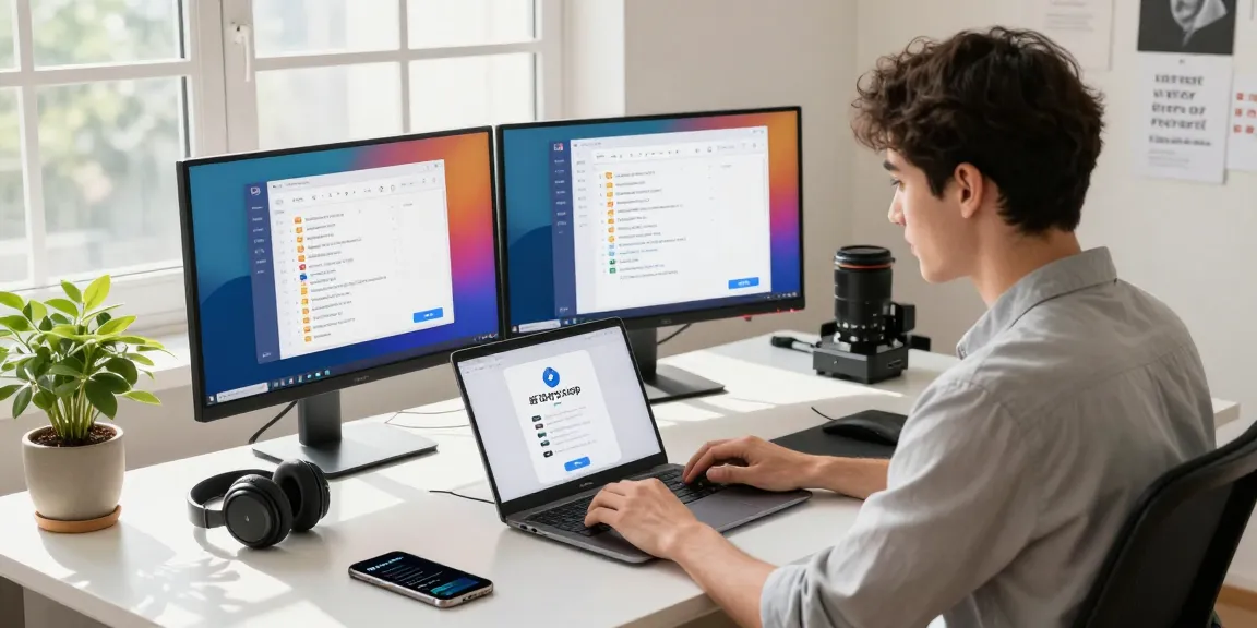 Engaged professional utilizing 纸飞机中文版 app on a modern laptop in a bright workspace.