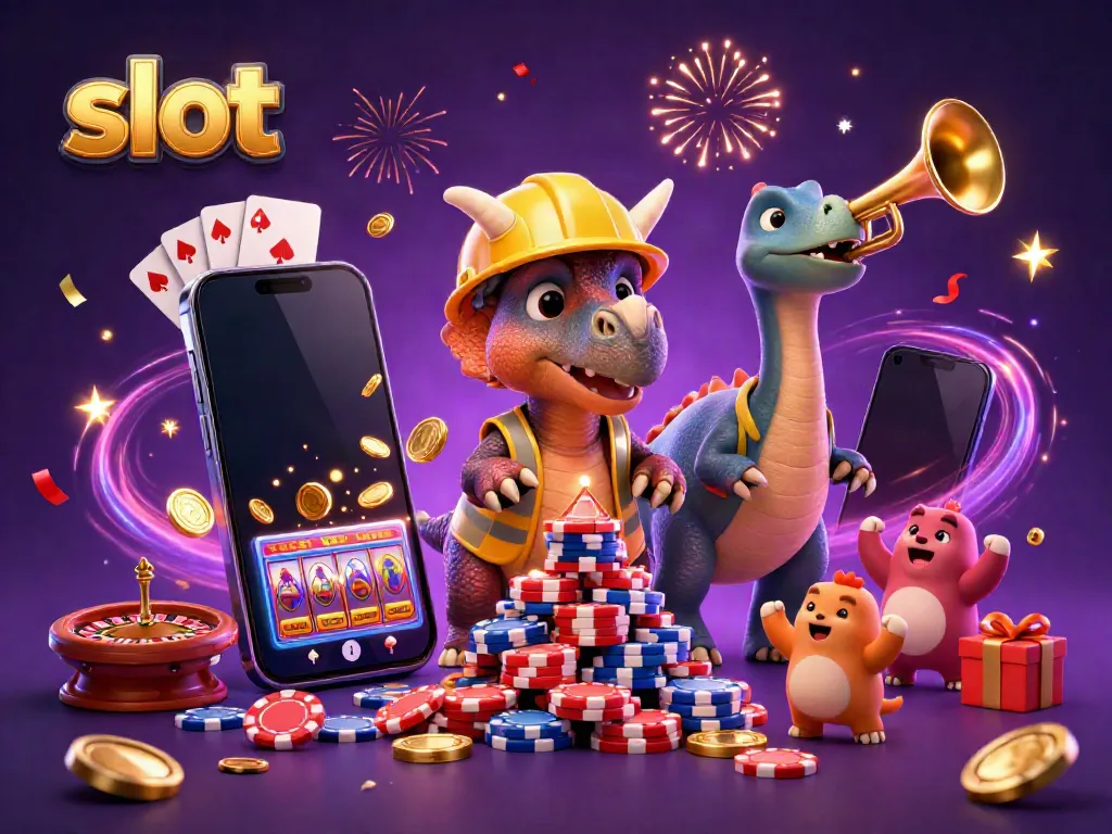 Immerse yourself in the slot gaming experience with a celebration-themed 3D scene highlighting exciting elements and colorful action.