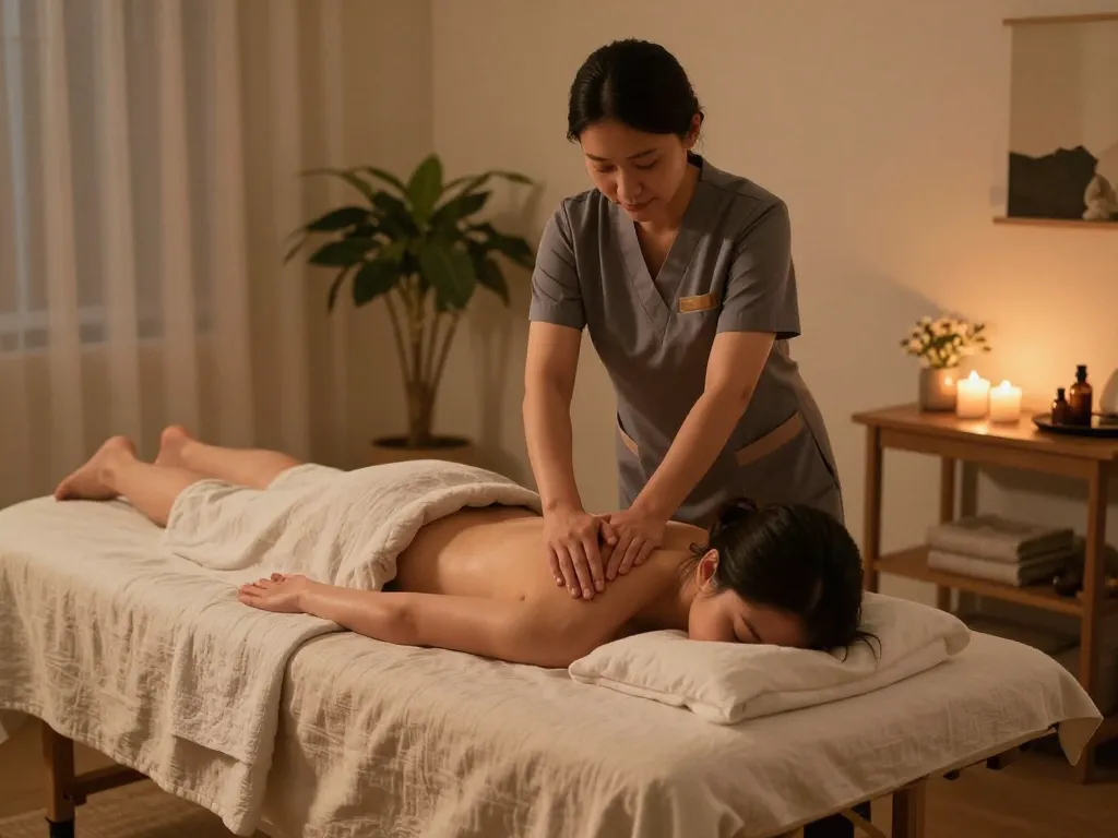 Relaxing massage service highlighted by maxim-anma.net, featuring professional therapist and soothing ambiance.