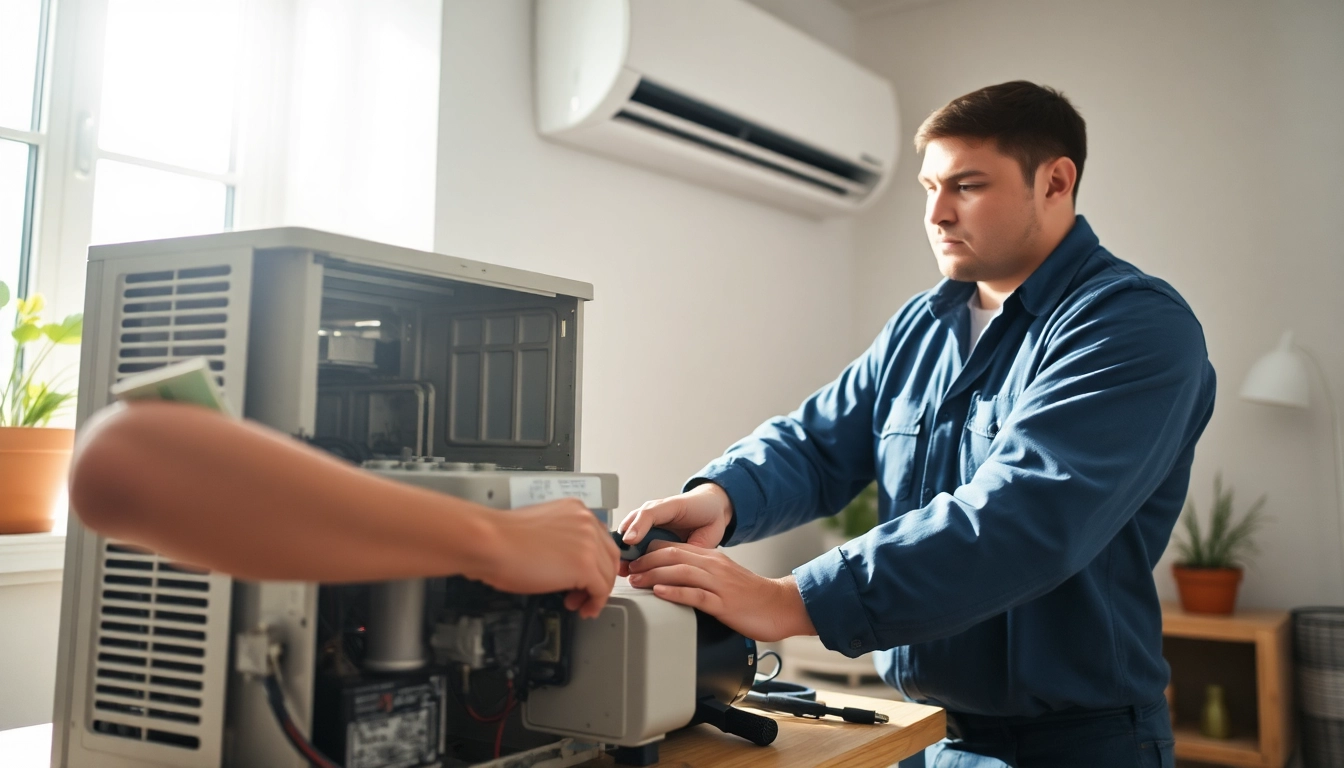 Expert handling ac repair glendale az with focus on detailed components in a bright setting.