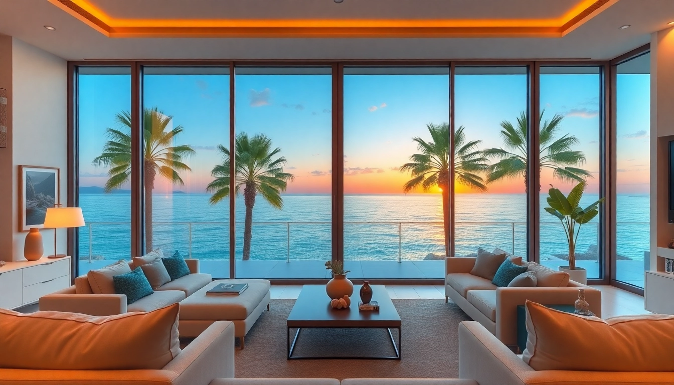 Buy apartment in Alanya featuring a modern living space with stunning sea views and inviting decor.