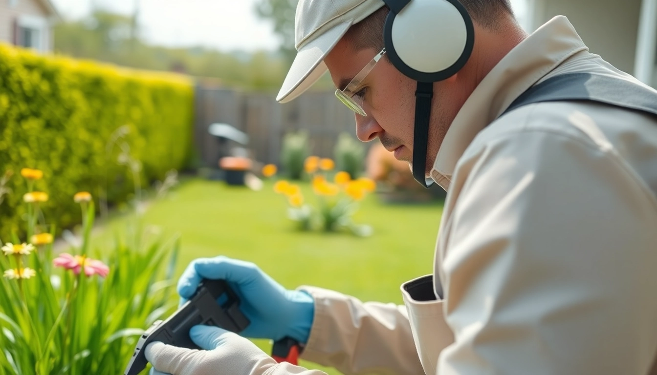 Ensuring guaranteed insect removal by a professional pest control technician outdoors.
