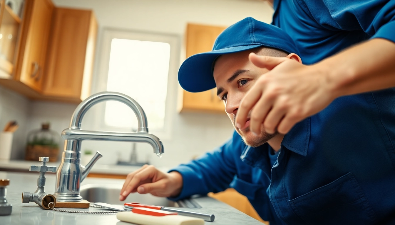 Plumber near me works diligently on a leaky faucet in a cozy kitchen.