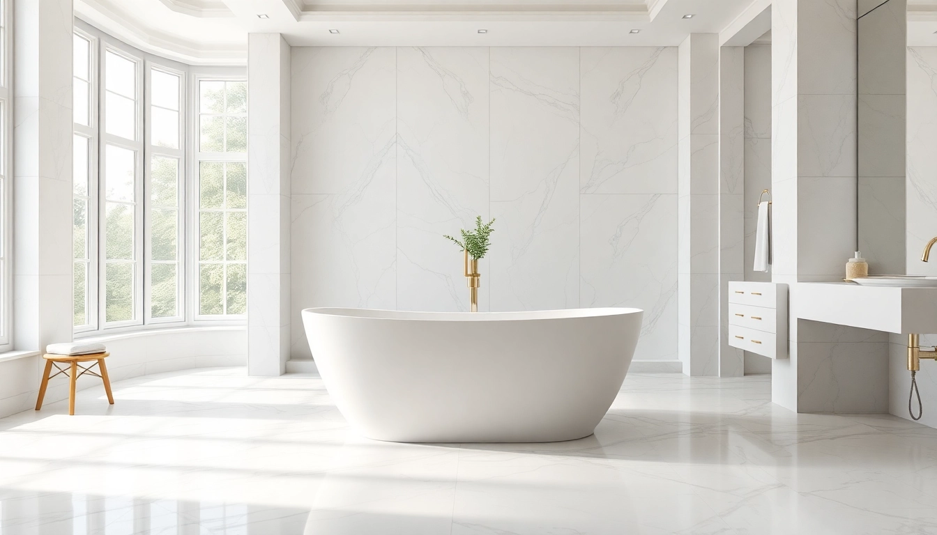 Vasca da bagno moderna in un bagno elegante con luce naturale e accenti delicati.