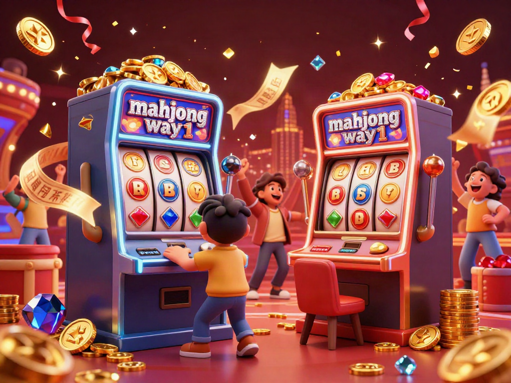 Play to win big on mahjong way 1 with vibrant slot machines and joyful celebration.