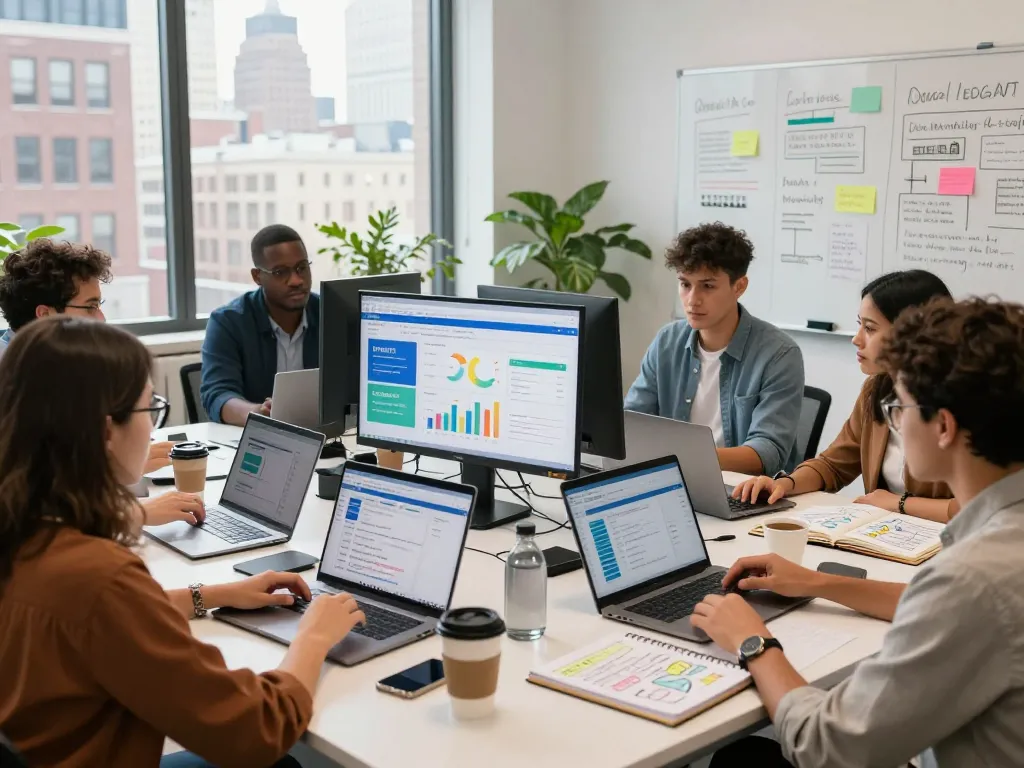 Dynamic team working on Local SEO NYC strategies in vibrant office
