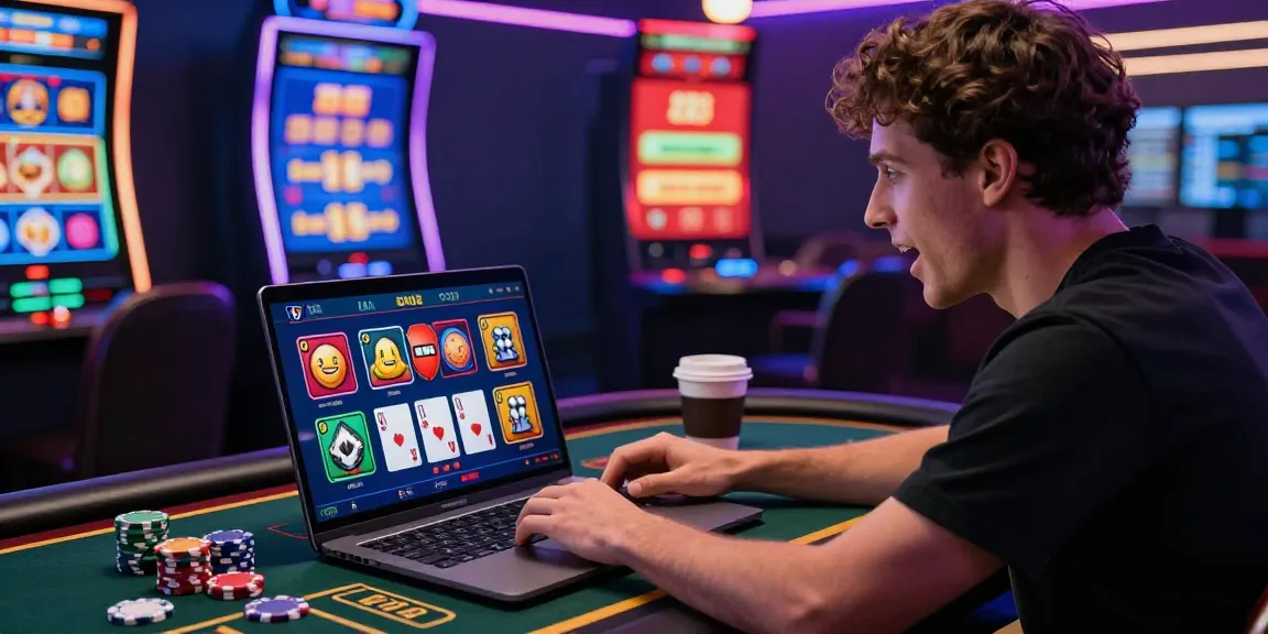 Engaged player at an online casino with colorful gaming icons, showcasing https://lctltd.co.uk in a dynamic gaming atmosphere.