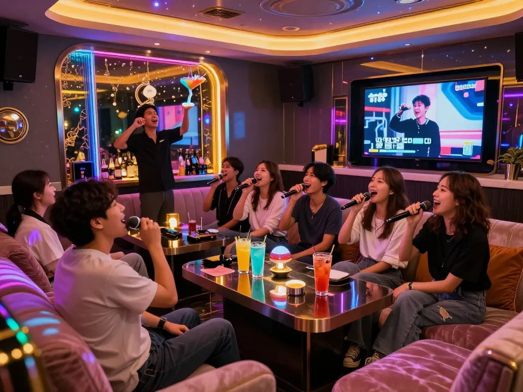 생동감 넘치는 분위기와 즐거운 노래로 가득한 강남달토 노래방에서의 신나는 밤.