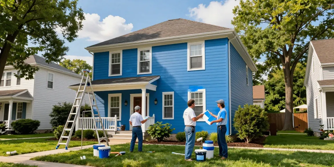 Painters in Des Moines IA applying fresh exterior paint on home