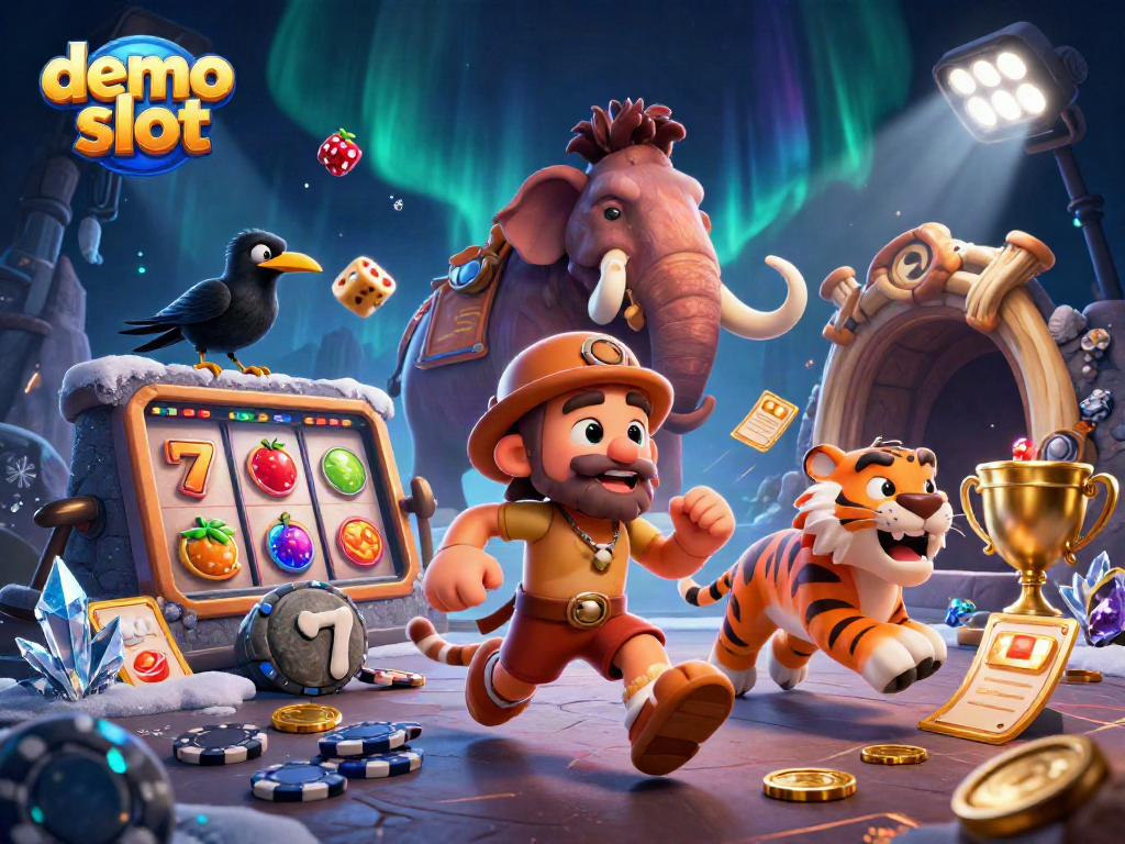 Play demo slot with engaging characters and vibrant casino elements in a prehistoric theme.