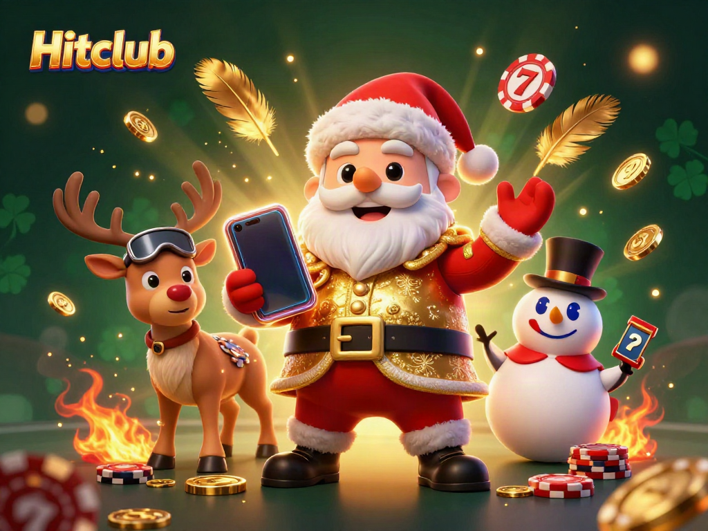 Experience the thrill of Hitclub with Santa, reindeer, and a snowman in a vibrant casino scene showcasing gaming excitement.
