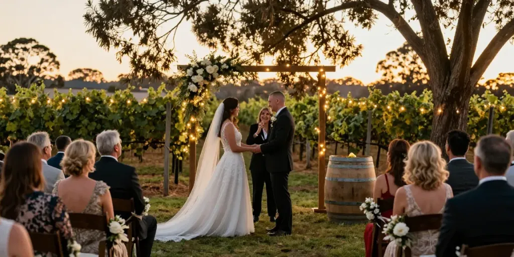 Authentic wedding photography Hunter Valley capturing a couple exchanging vows during a romantic outdoor ceremony