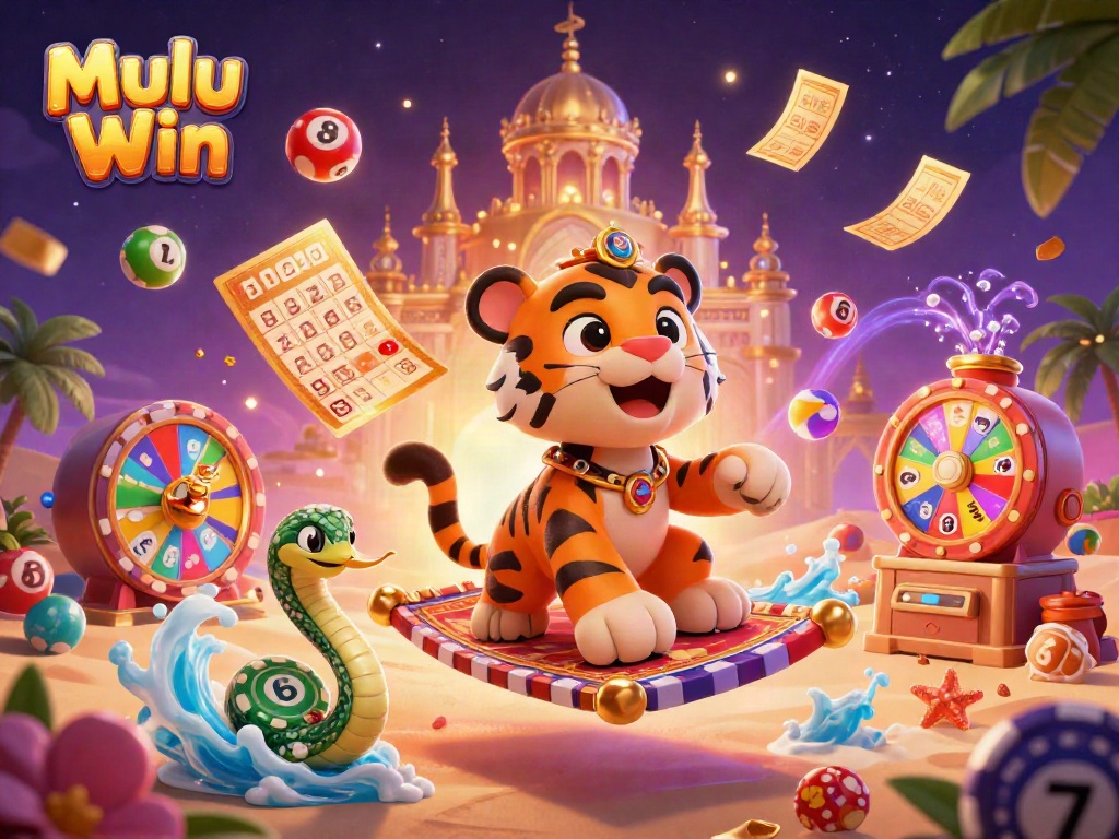 Experience Mulu Win with vibrant lottery elements, a tiger sultan, and energetic gameplay.