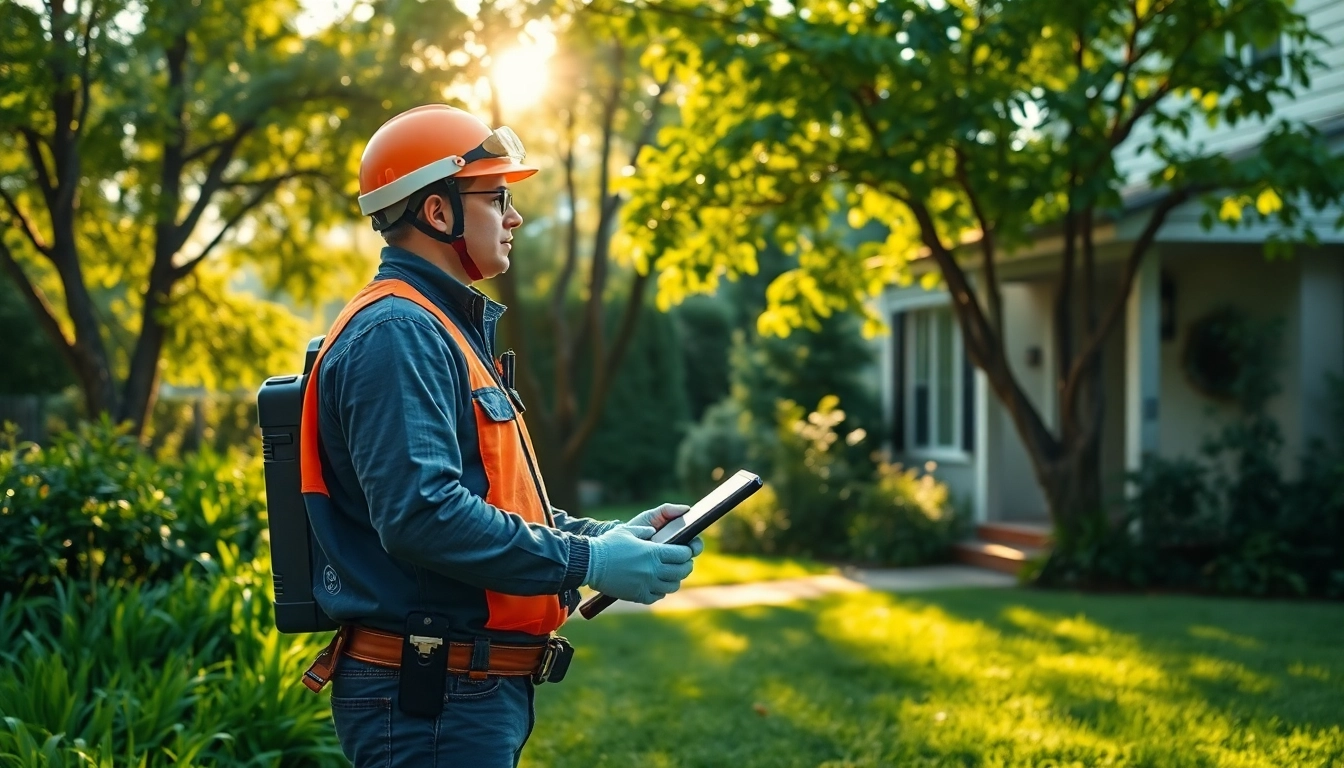 Engaging pest control with warranty technician inspecting a home for pests.