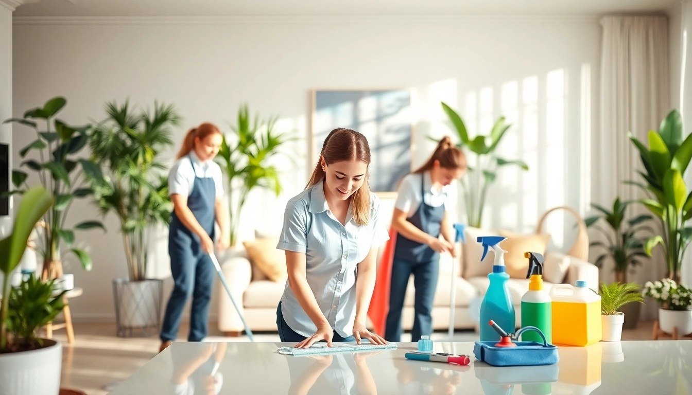 Cleaning services near me team providing professional home cleaning in a vibrant setting.