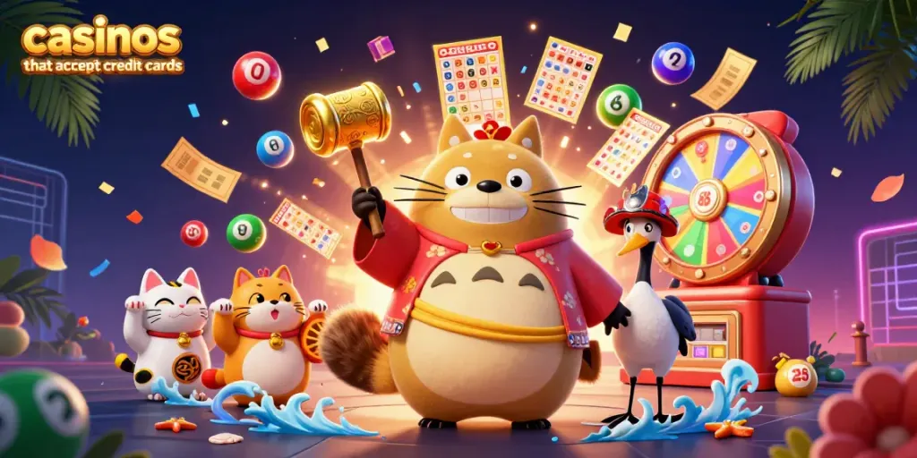 Experience vibrant fun at casinos that accept credit cards with festive characters and lively games.