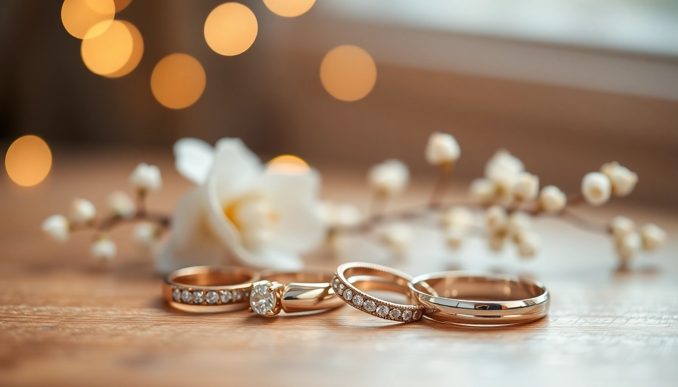 Showcase of exquisite wedding bands highlighting intricate designs and gemstones.