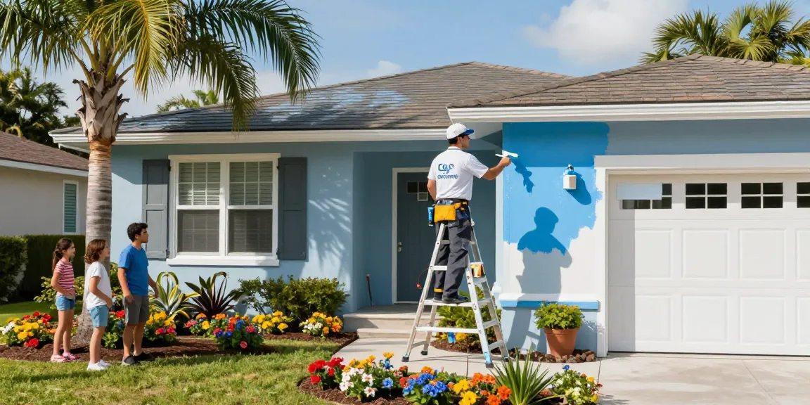 Professional painters in Sarasota FL transforming home exteriors with vibrant paint, showcasing community spirit.