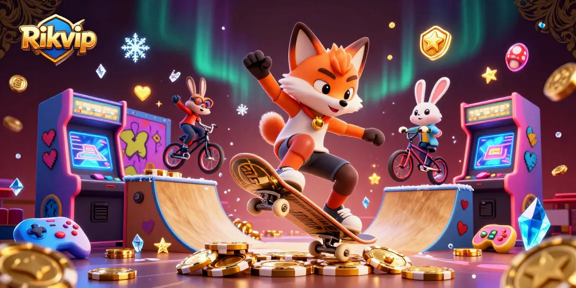 Rikvip engages players with vibrant casino-themed illustration featuring exciting gaming elements.