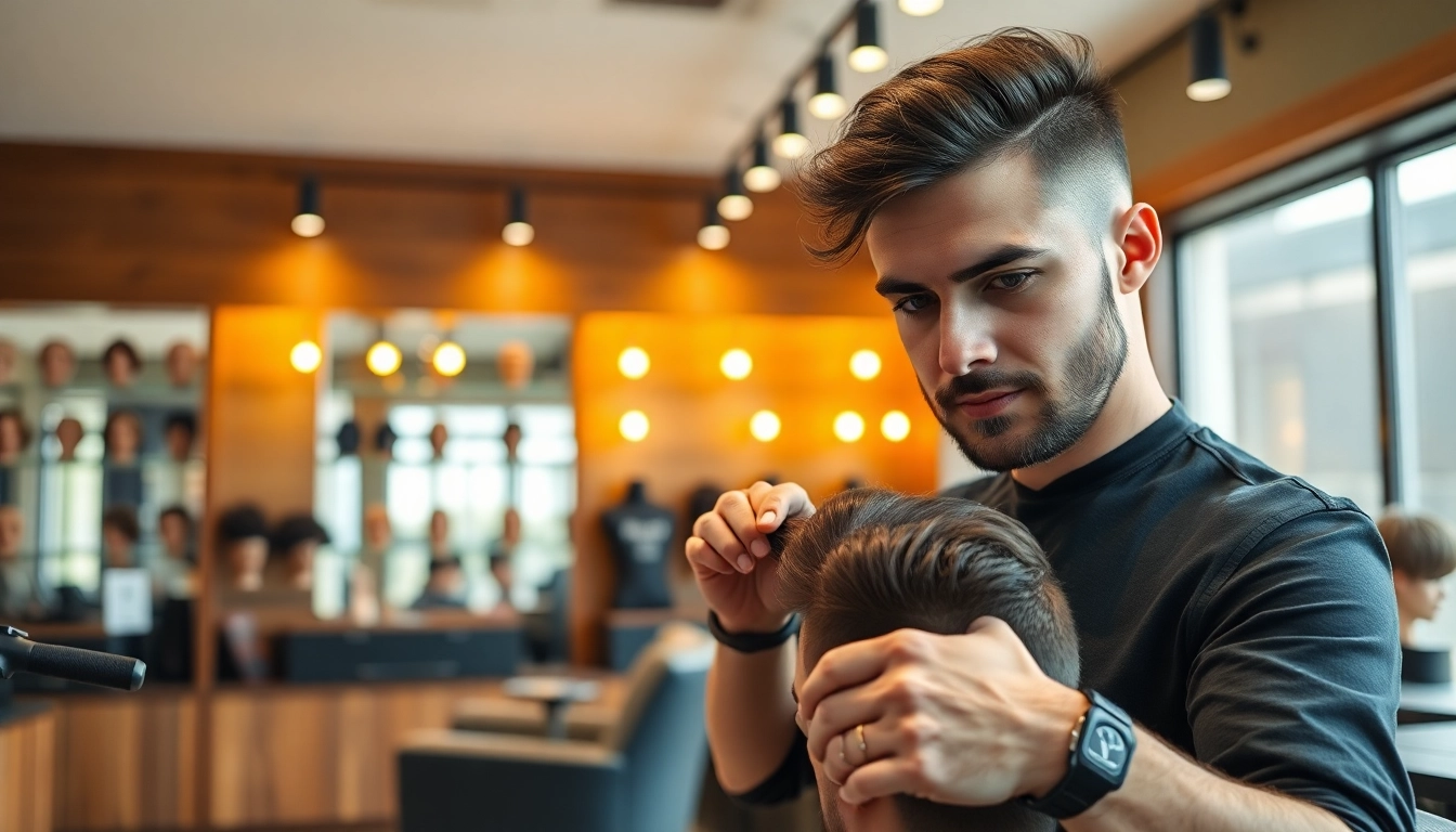 Ace of Fades 212 barber expertly styling a custom hair system in a professional studio setting.
