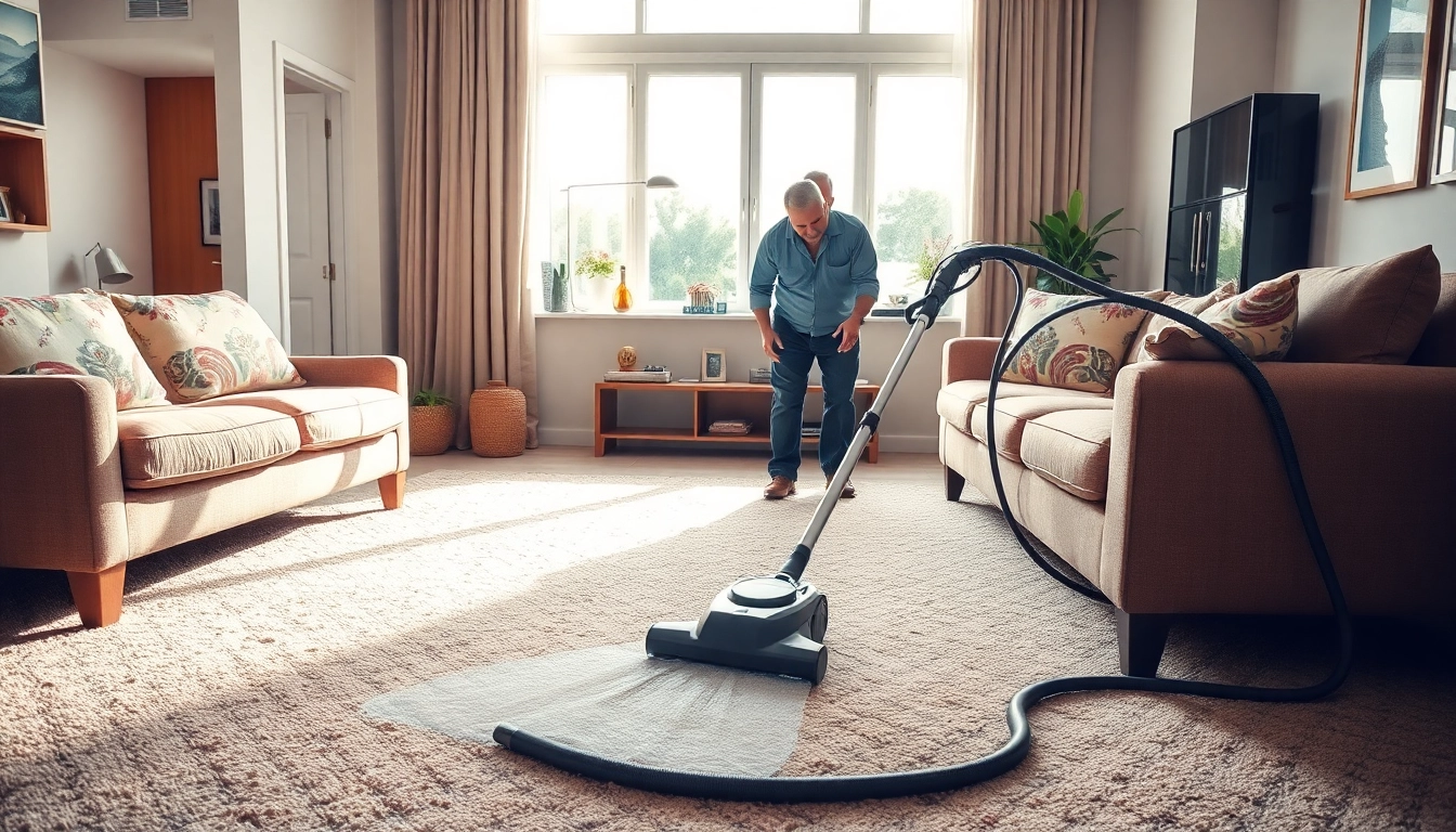 Local carpet cleaners actively maintaining a vibrant living space with expert techniques.