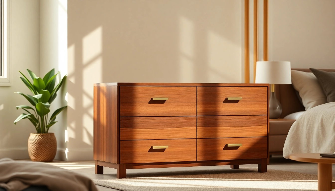 Elegant chest of drawers providing stylish storage solutions in a modern bedroom.