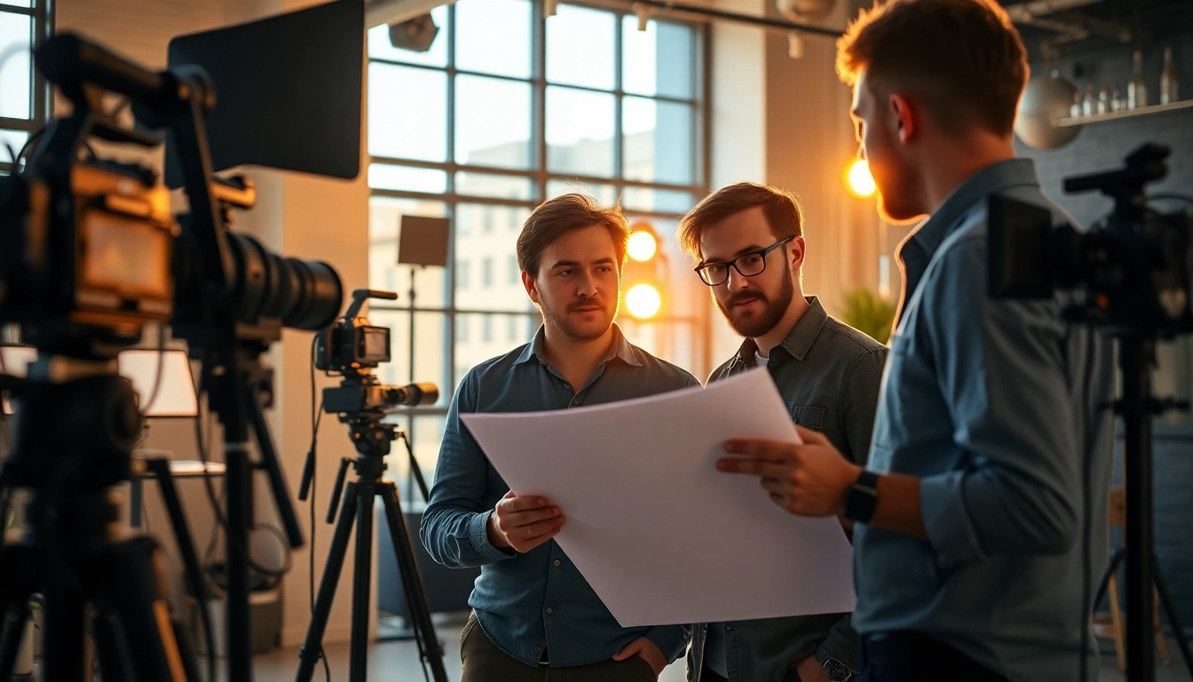 Engaging collaboration of a video production agency team in a modern studio