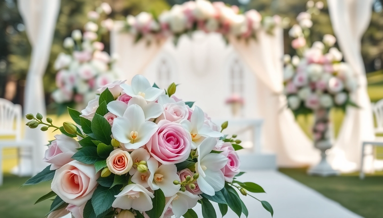 Stunning wedding flowers in a beautiful outdoor setup for a romantic ceremony.
