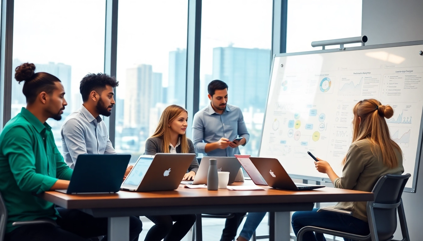 Team collaboration at a digital marketing company, strategizing innovative solutions.