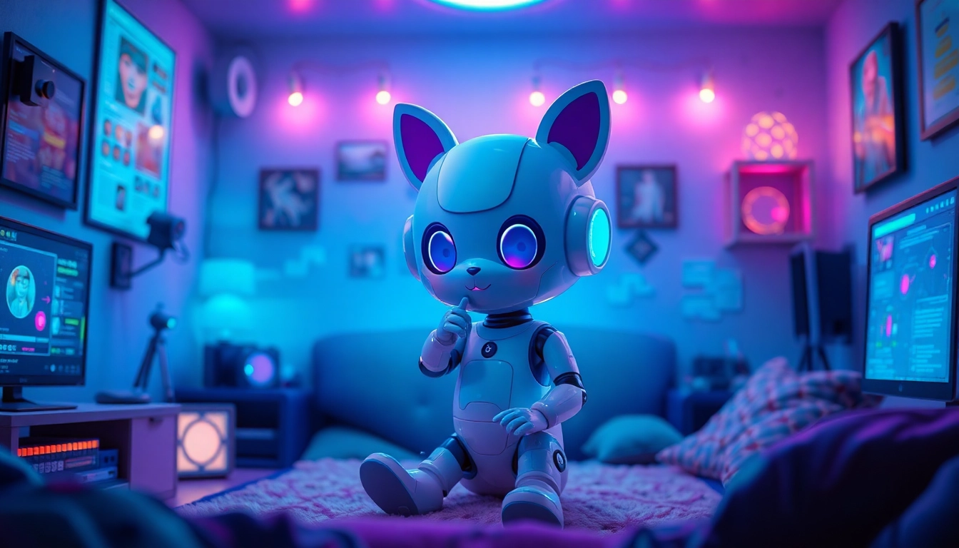 Engaging nsfw character ai interactively depicted in a vibrant cozy virtual environment