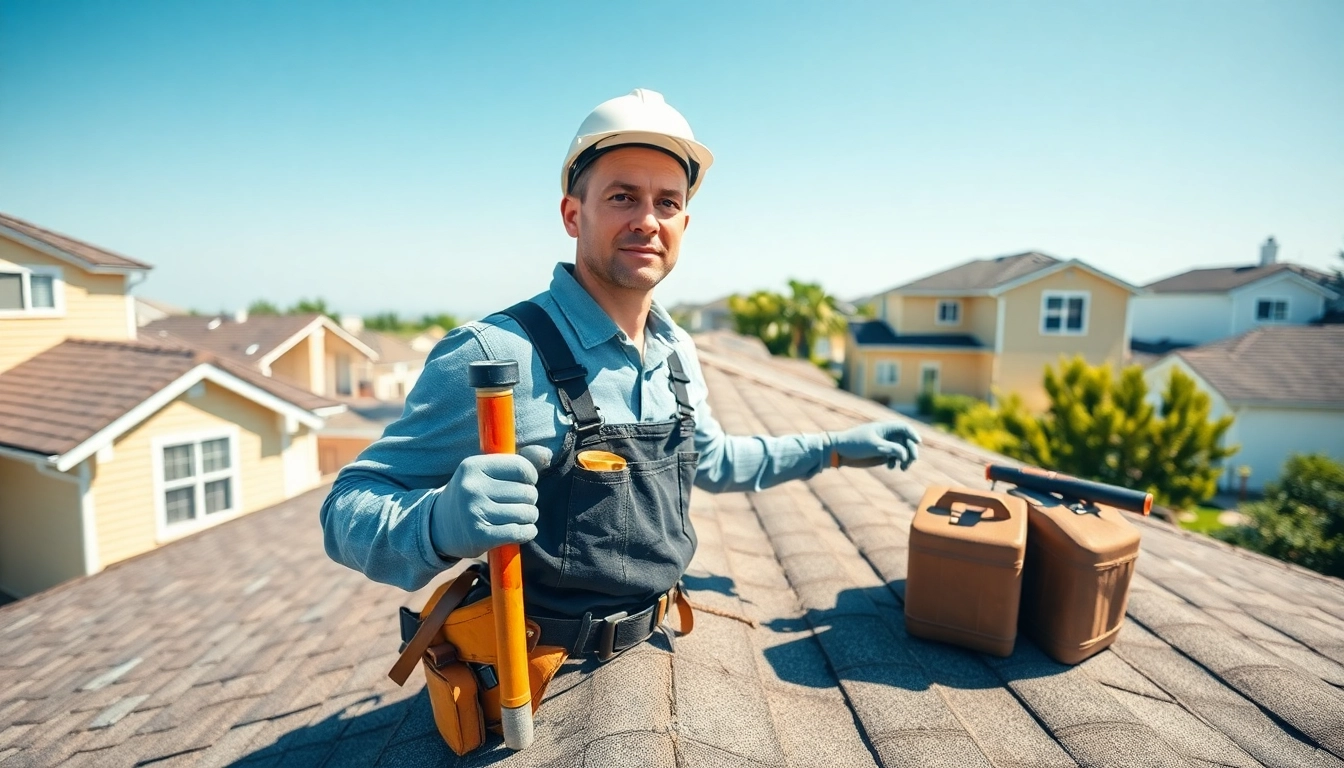 Roof repair inspection by a professional contractor assessing residential rooftops.
