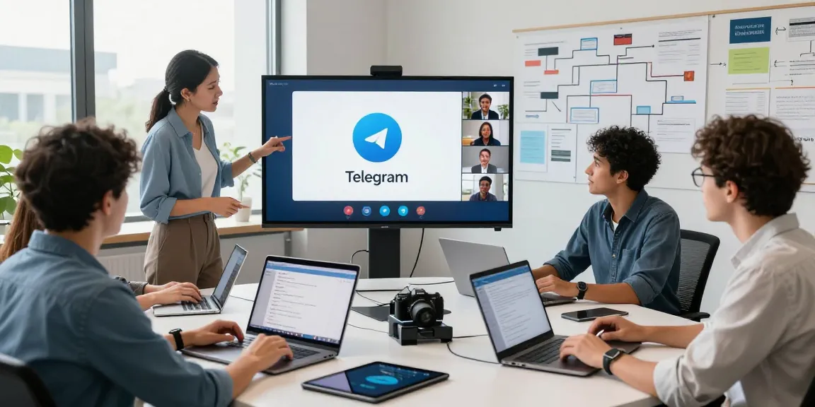 Explore telegram中文版 features in a vibrant workspace with professionals collaborating effectively.