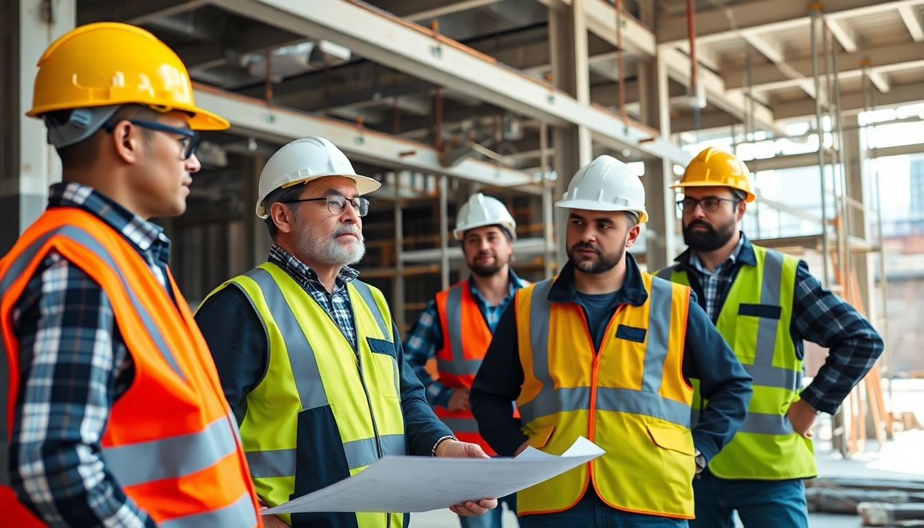 Dynamic scene featuring a New York General Contractor directing a construction team at work.