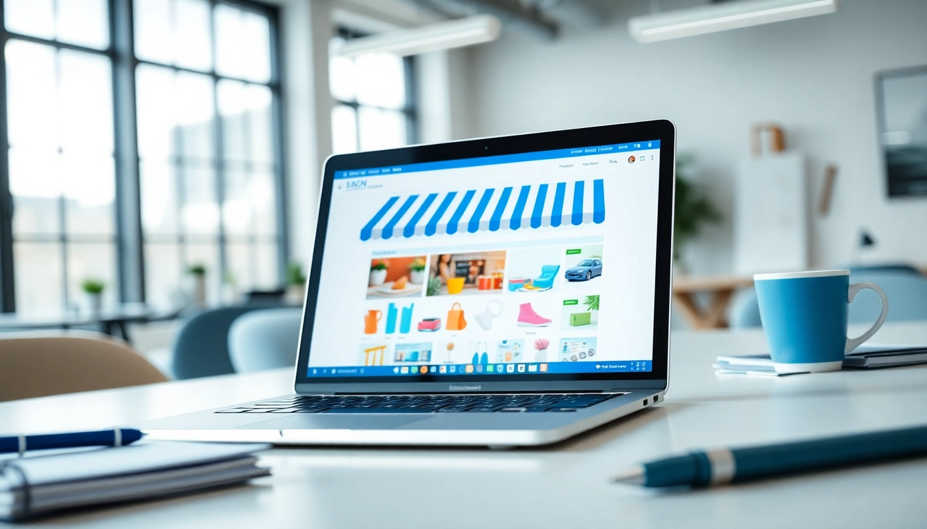 Showcasing an ecommerce website essex on a stylish laptop in a modern office.