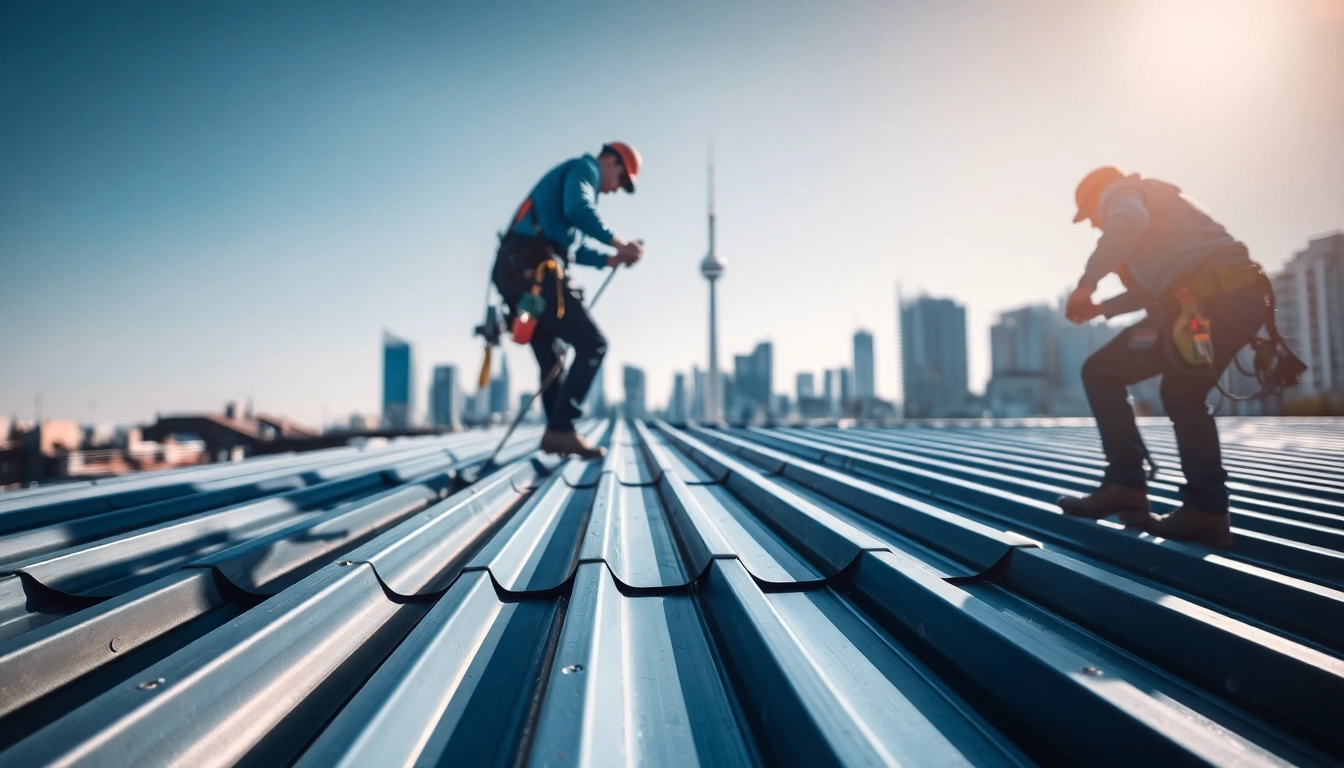 Installing metal roofing toronto with skilled professionals highlighting durability and style in urban setting.