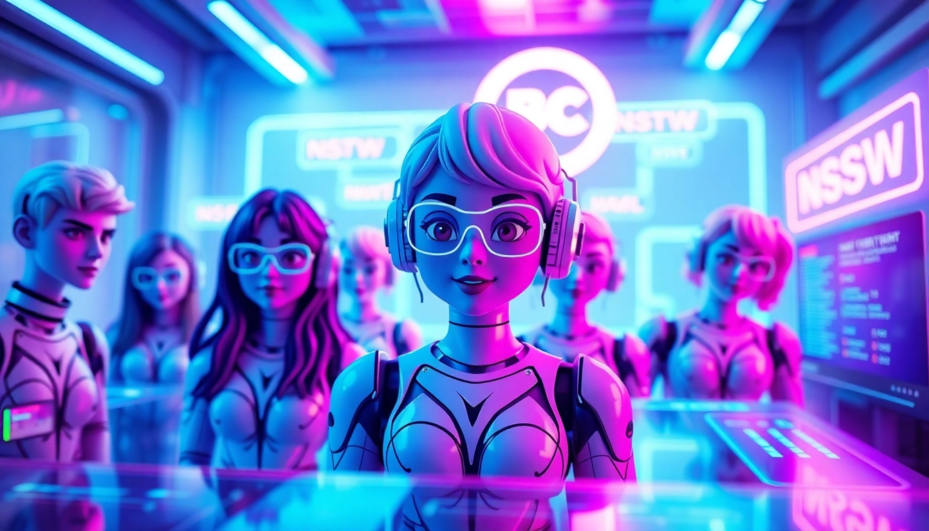 Interactive NSFW character AI showcasing customizable avatars in a vibrant digital interface.