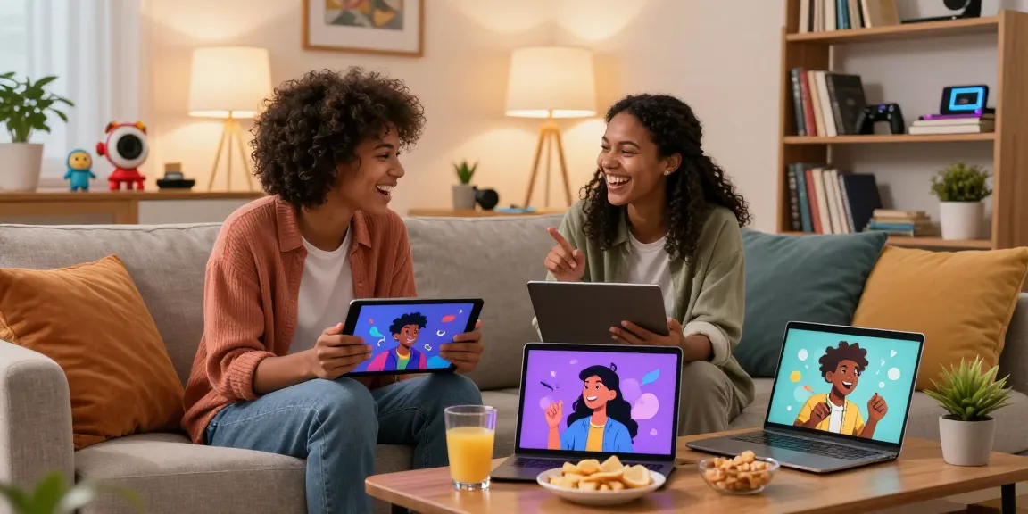 Users enjoying engaging NSFW AI chat experience on devices in a cozy living room setting
