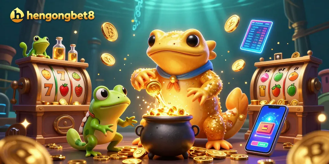 Immerse in hengongbet8's vibrant casino world, featuring golden salamander alchemist and slot symbols.