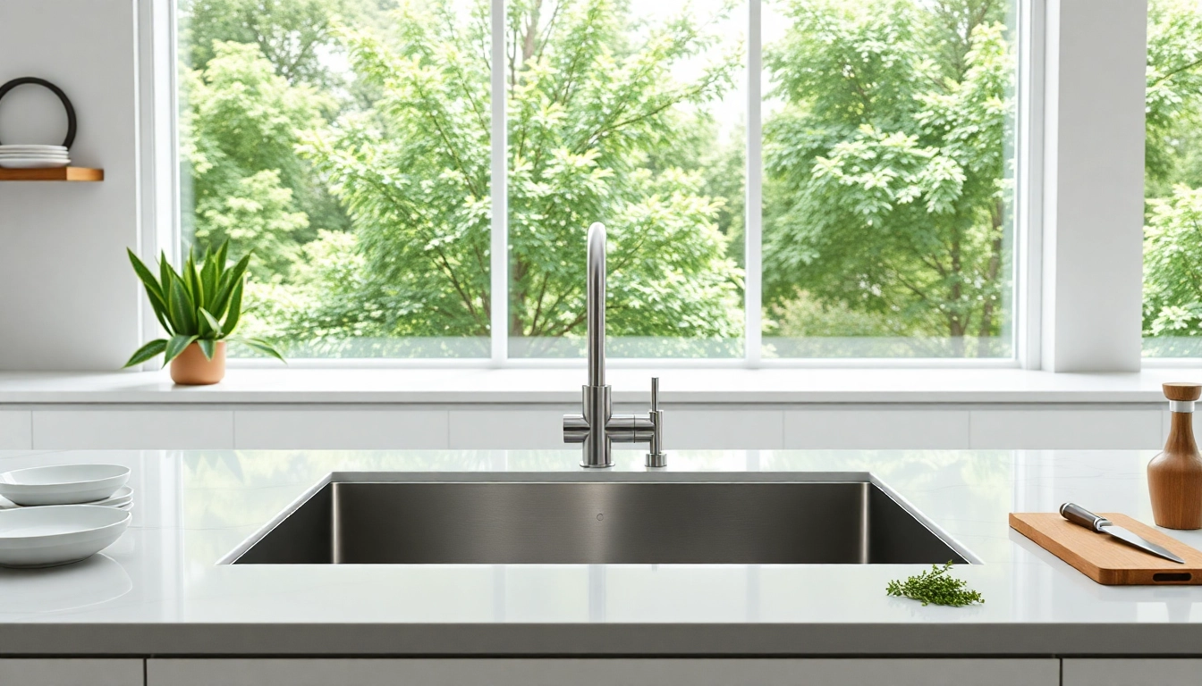 Elegant kitchen sink in stainless steel with a modern countertop setup.
