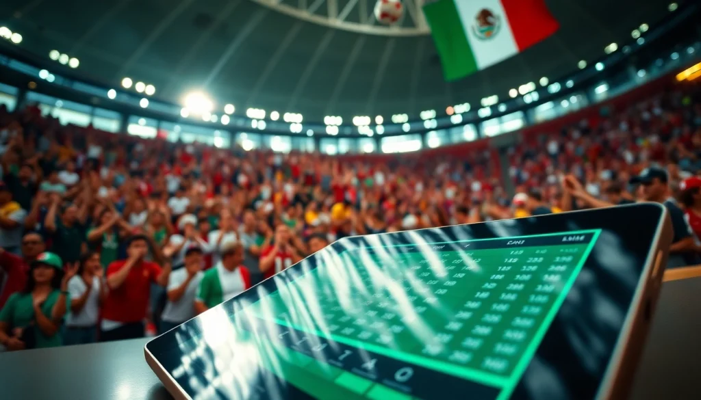 A tablet displaying the best sports betting sites in Mexico amid an exciting sports event.